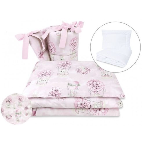 Baby Shop 5 részes babaágynemű - rózsaszín virágos nyuszi 