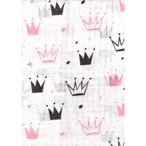 1db-os mintás textil pelenka fehér  - rózsaszín/fekete korona