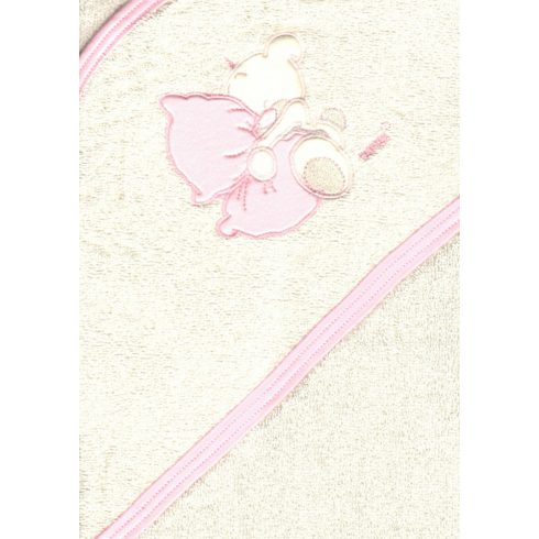 Trimex kapucnis,frottír fürdőlepedő 70*80 cm - beige/rózsaszín ölelő maci