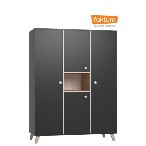 Faktum Colette Antracit 3 osztású szekrény - Antracit szürke/Sonoma tölgy