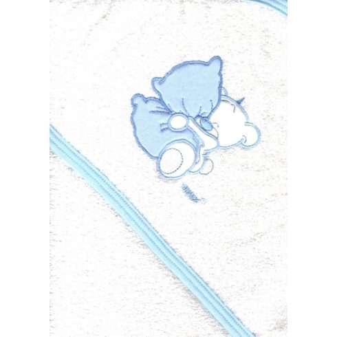 Trimex kapucnis,frottír fürdőlepedő 70*80 cm - fehér/kék ölelő maci