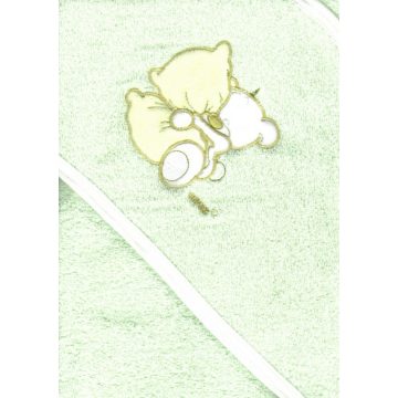   Trimex kapucnis,frottír fürdőlepedő 70*80 cm - zöld ölelő maci